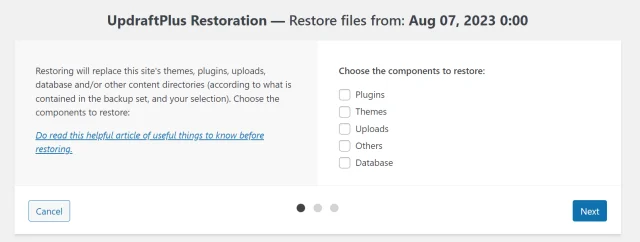 Migration guide restore