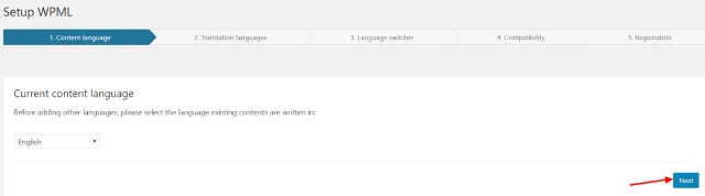 Setup WPML window