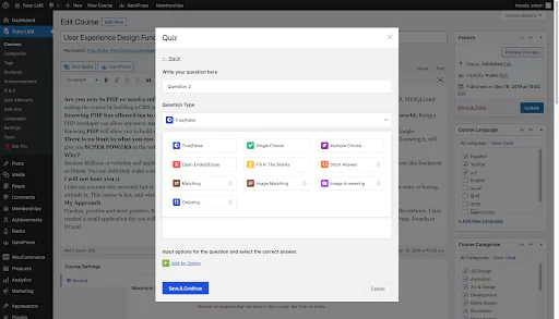 Add quiz window