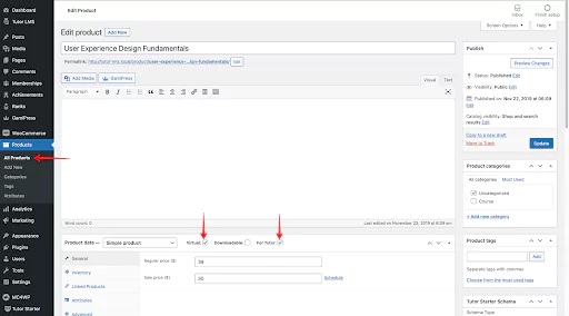 Edit product window