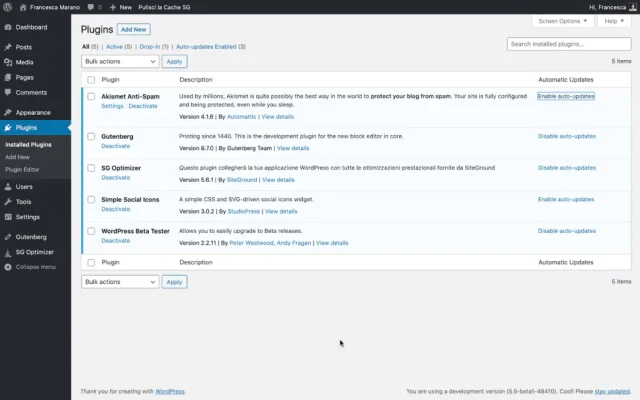 Plugins list dash