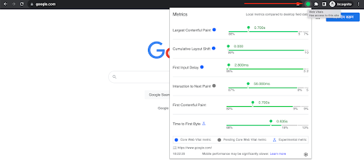 Web vitals chrome extension screenshot