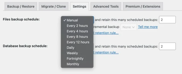 Backup schedule