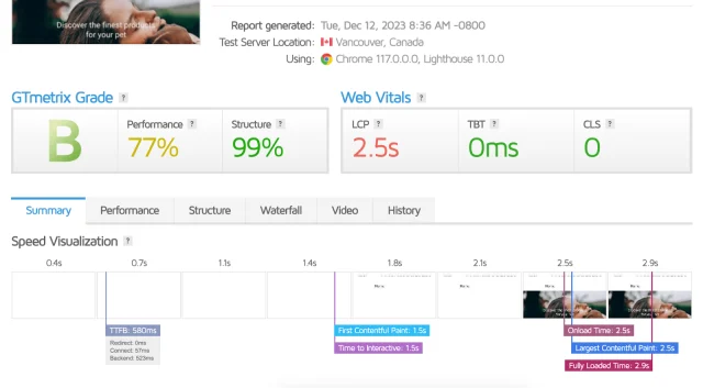 Gt metrix score before and after