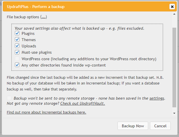 Updraft plus perform a backup