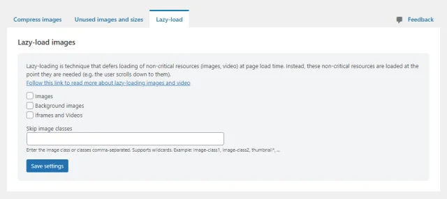 Lazy load settings