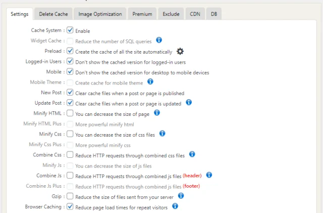 More cache settings