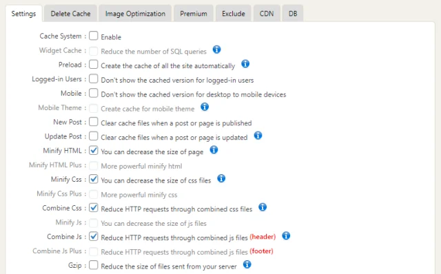 More settings view