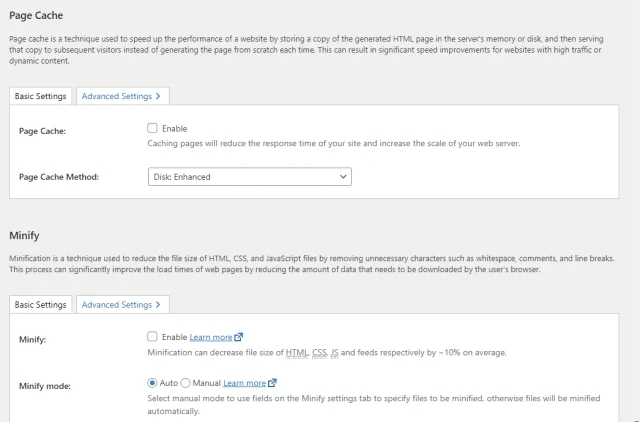 Page cache settings
