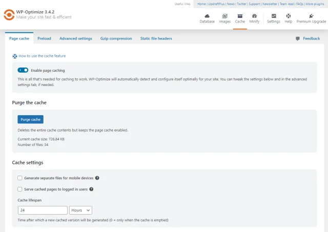 Page cache settings