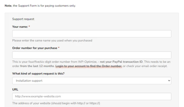 Support form