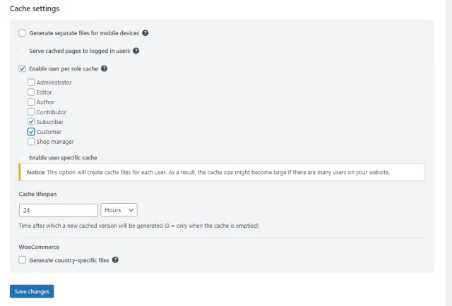 Cache settings