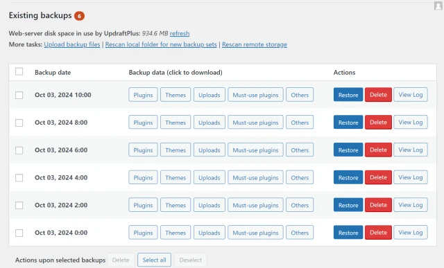 Existing backups